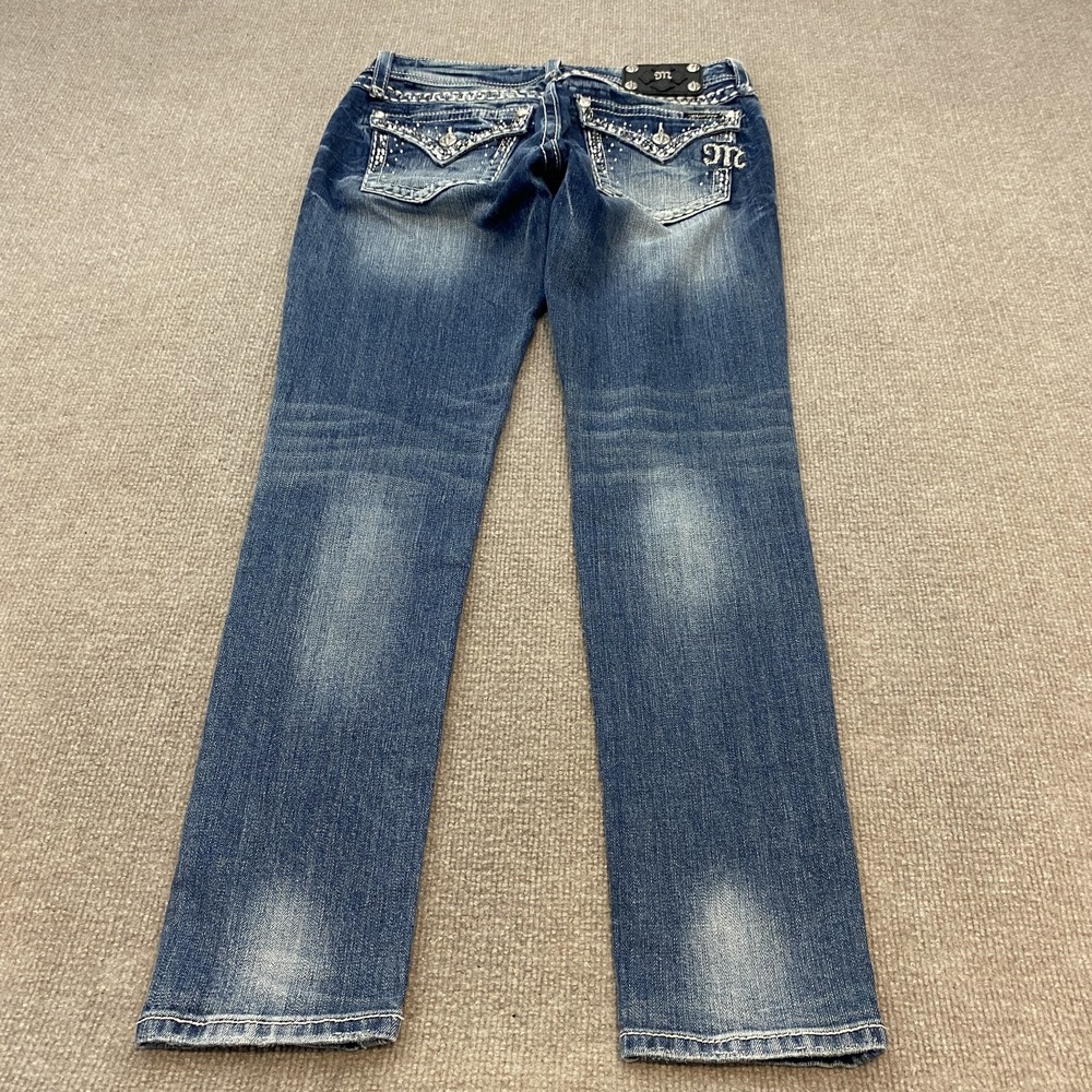 Miss Me Skinny Jeans Womens 29 Blue Dark Wash Mid Rise Embellished Rhinestone